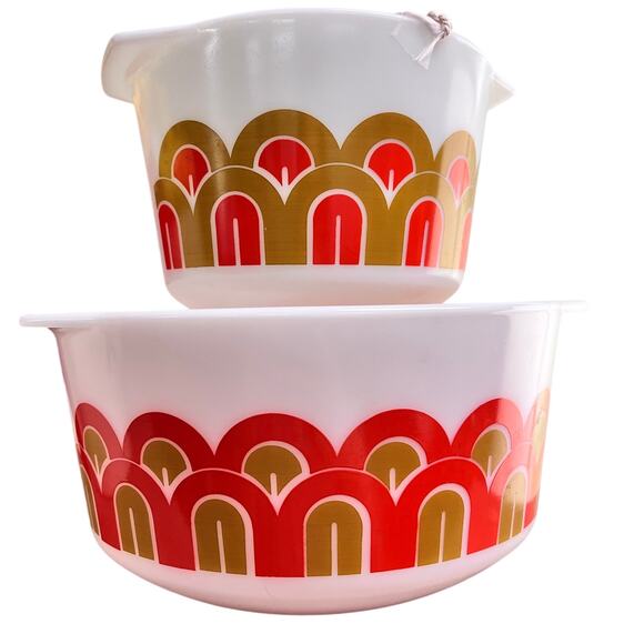 Vintage Pyrex Arches / Fish Scale Mixing Bowls 343  1.5 QT & 344 3 QT - Picture 2 of 4